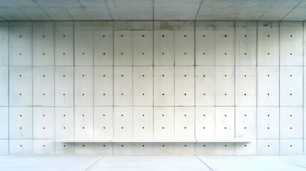 Empty White Shelf Against Gray Concrete Wall