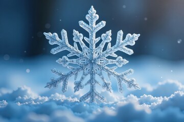 Intricately shaped snowflake with six symmetrical arms, frosty, snowflake, geometric