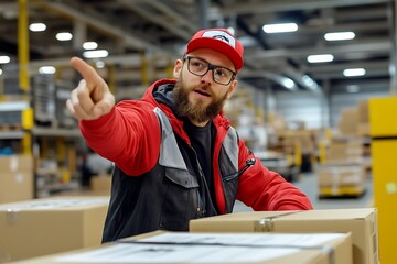 Supervisor directing operations in shipping area checklist review under warehouse lighting