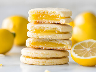 Lemon pie cookies stacked.