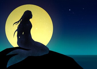 月と人魚の幻想的な背景素材