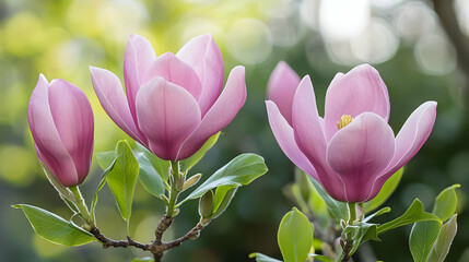 Fototapeta premium Closeup Of Pink Magnolia Flowers In Springtime