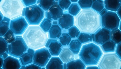 Abstract Hexagonal Network with Glowing Blue Edges