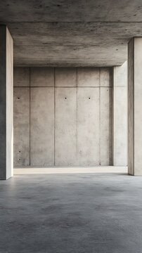 Empty room with cement floor and concrete wall. Minimal and industrial design
