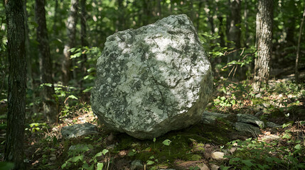 Large Gray And White Rock In Forest