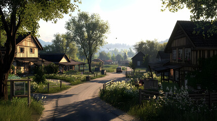 Obraz premium Pixelated Medieval Village Scene