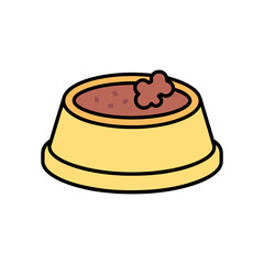 Minimal Dog Bowl with Kibble and Bone – Cute Flat Vector