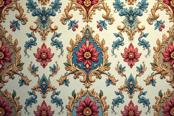 Naklejka premium Intricate floral damask pattern in muted tones, old-fashioned, tones, decoration