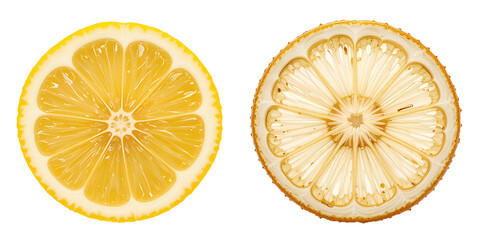 slice of fresh lemon and dried lemon isolated on transparent png