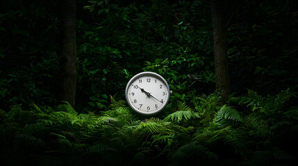 Simple White Clock In Dark Forest