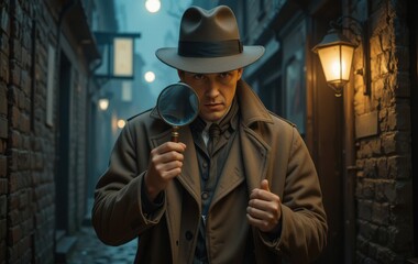 Person Holding Magnifying Glass on Misty City Street