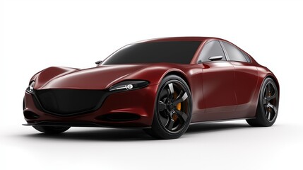 Futuristic dark red car mockup, front angle, modern aerodynamic design, high detail, isolated on white background