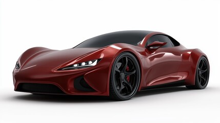 Futuristic dark red car mockup, front angle, modern aerodynamic design, high detail, isolated on white background