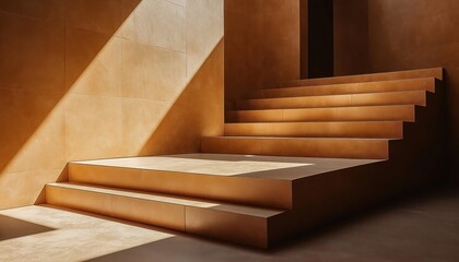 Geometric Staircase Abstract Math Art with Dynamic Light Patterns