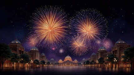 Fototapeta premium Mexican Festival Fireworks Background for cultural celebration visuals, colorful Mexican Festival Fireworks Background for festive content design, dynamic Mexican Festival Fireworks Background layout 