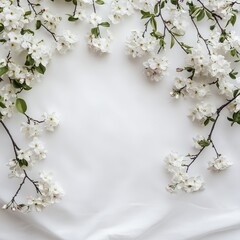 Obraz premium Delicate White Flowers Gracefully Arranged on a Soft White Background Evoking Serenity and Purity