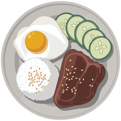 Traditional Filipino breakfast plate isolated vector illustration on white background