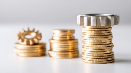 A stack of coins representing exponential tech economy investing in a conceptual visual display of financial growth