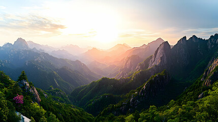 Sunrise Over Mountain Valley Panorama