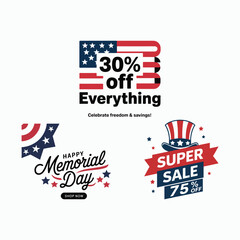 Memorial Day Sale Tags And Patriotic Typography – Vector Graphic Design.