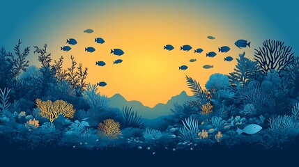 Naklejka premium Underwater landscape with fish and corals