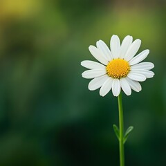 Fototapeta premium Delicate White Flower with Bright Yellow Center Blooming in a Lush Green Garden under Clear Blue Sky