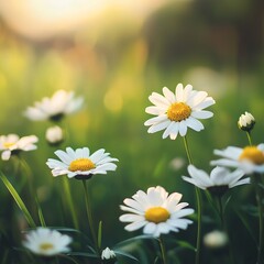 Obraz premium A Lush Field of Delicate White Flowers Against a Bright Yellow Center Creating a Tranquil Natural Scene