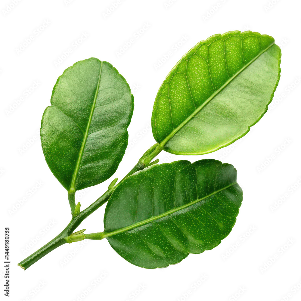Poster kaffir lime leaves on transparency background, showcasing their vibrant green color and unique textu