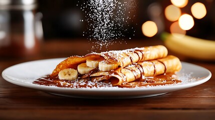Sweet Crepes with Nutella Banana Filling and Powdered Sugar