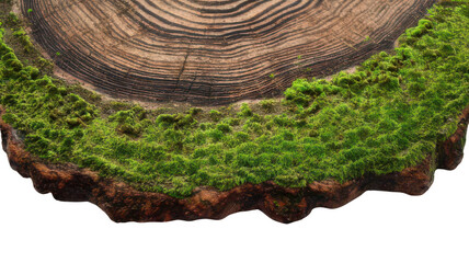 Mossy Edge Log Slice with Moisture Detail Isolated on White Transparent Background