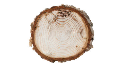 Obraz premium Natural Birch Wood Slice with Detailed Texture Isolated on White Transparent Background