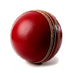 Shiny New Red Cricket Ball Isolated on a Pure White Background, Highlighting Its Vibrant Color and Sleek Design