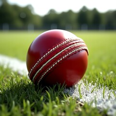 Red Cricket Ball Just Inches from the Boundary Line, Capturing the Tension and Excitement of the Game's Final Moments