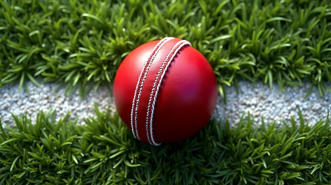 Red Cricket Ball Just Inches from the Boundary Line, Capturing the Tension and Excitement of the Game's Final Moments