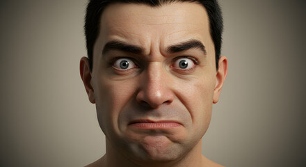 Fototapeta premium 3D Render: Intensely Anxious Male Face, Close-Up