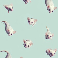A Surreal Scene of a Group of Rats Soaring Through a Bright Blue Sky with Fluffy White Clouds Above