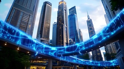 Obraz premium Futuristic Cityscape: Digital Data Flow - Futuristic/Sci-Fi
