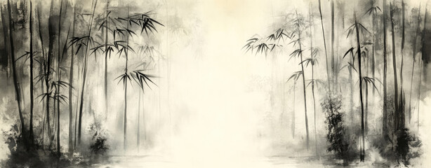 Misty bamboo forest, ink wash painting