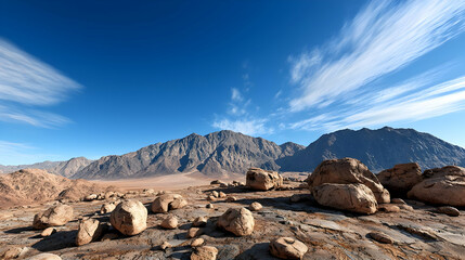 Obraz premium Panoramic Desert Mountain Landscape Under Sunny Sky