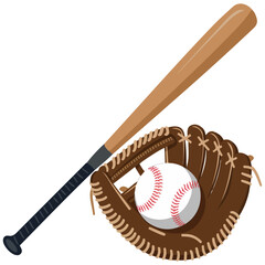 baseball bat glove sport accessories isolated vector illustration on white background