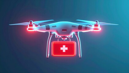 X-Ray 3D Render of Drone Delivering First Aid Kit