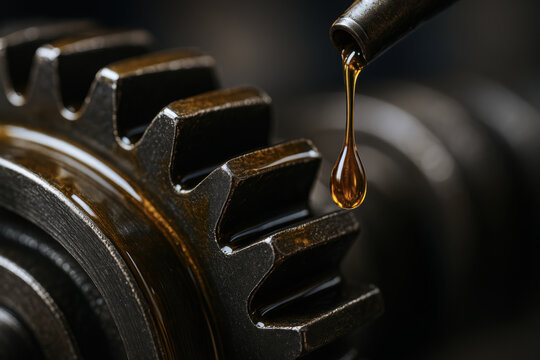 Mechanical gear with oil drop lubricating metal surface for smooth consulting and efficient machine operation in industrial setting
