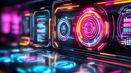 Obraz premium Futuristic Neon Tech HUD Interface - Cyberpunk aesthetics