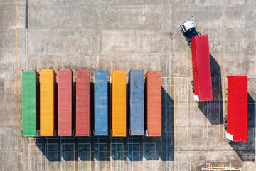 Colorful Shipping Containers Aerial View at Freight Yard