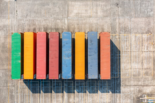 Aerial Shot of Colorful Shipping Containers in an Industrial Yar