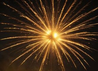 Obraz premium Intense yellow fireworks bloom, wide angle, fiery, dynamic , summer, heat