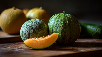 Delicious ripe melons summer harvest fresh juicy fruits organic sweet cantaloupe honeydew green melon summertime on transparent background