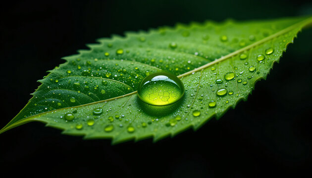 Macro photography of water drop on green leaf nature photography wallpaper