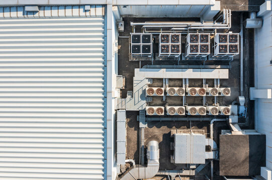 Commercial Rooftop HVAC System Aerial View
