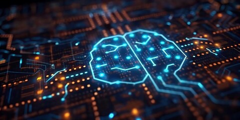 Digital Brain Circuit Concept – Glowing AI Neural Network, Futuristic Data Processing, Machine Learning Intelligence, and Advanced Technology Visualization